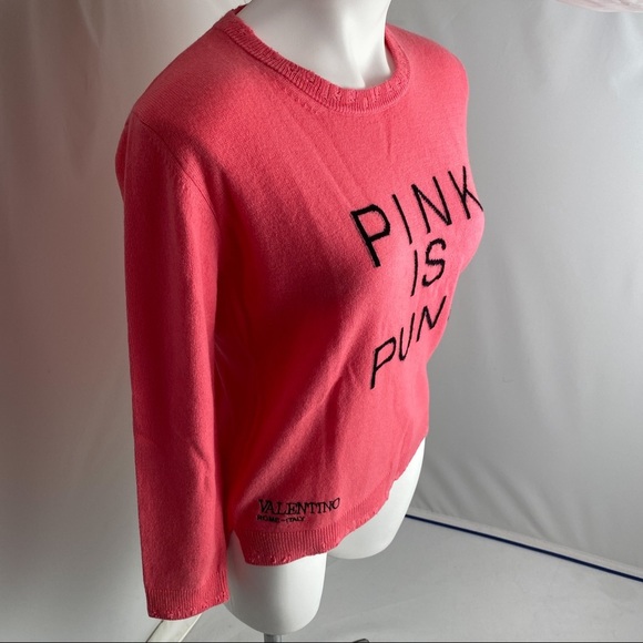 Valentino PINK IS PUNK pink and black graphic lightweight wool cashmere sweater - Picture 3 of 14